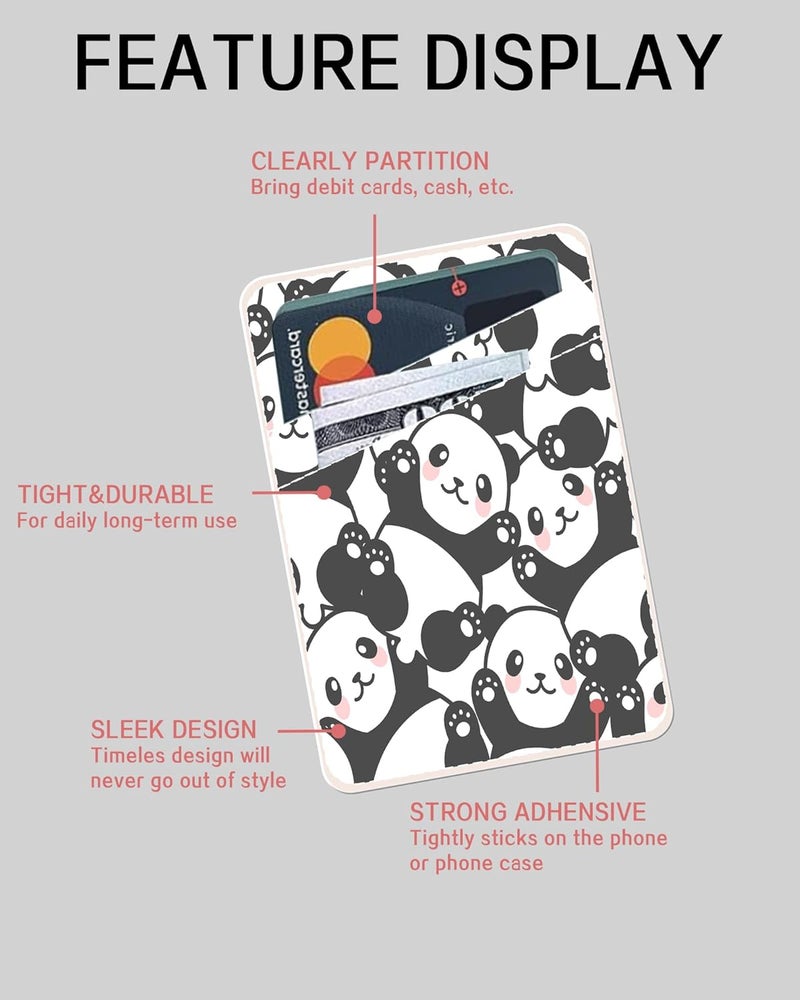 AOHRO Phone Card Holder, Dual Pocket Leather Phone Wallet Adhesive Stick On, Cute Card Holder, Credit Card Holder for Phone Case Cute Pandas - Image 5